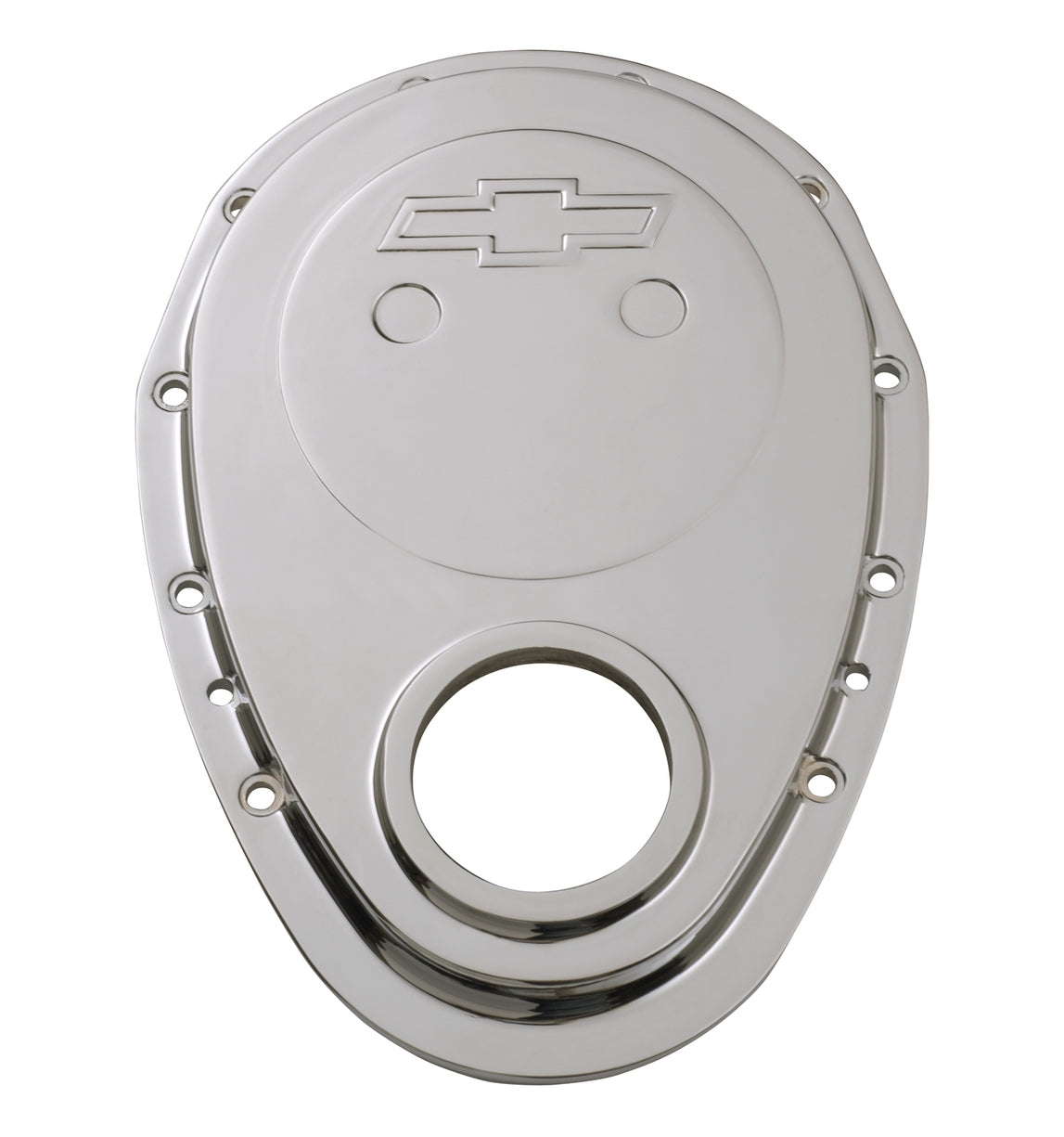 Timing Chain Cover Chrome Plate Aluminum With Bowtie Logo Fits SB Chevy 69-91 Chevrolet Performance Parts Engine Timing Cover ProForm