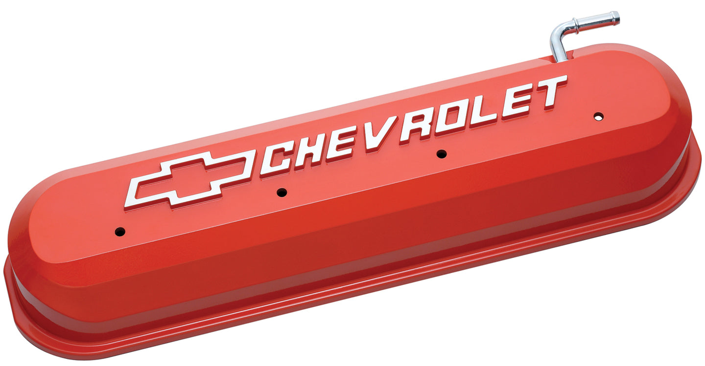Engine Valve Covers Tall Style Die Cast Orange with Bowtie Logo LS Engines Raised & Milled Chevrolet & Bowtie Logos Chevrolet Performance Parts Engine Valve Cover ProForm
