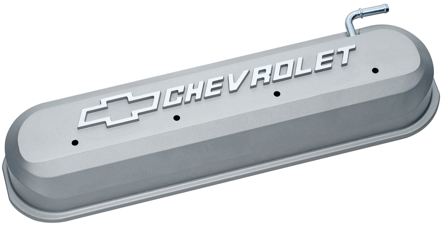 Engine Valve Covers Tall Style Die Cast Gray with Bowtie Logo LS Engines Raised & Milled Chevrolet & Bowtie Logos Chevrolet Performance Parts Engine Valve Cover ProForm