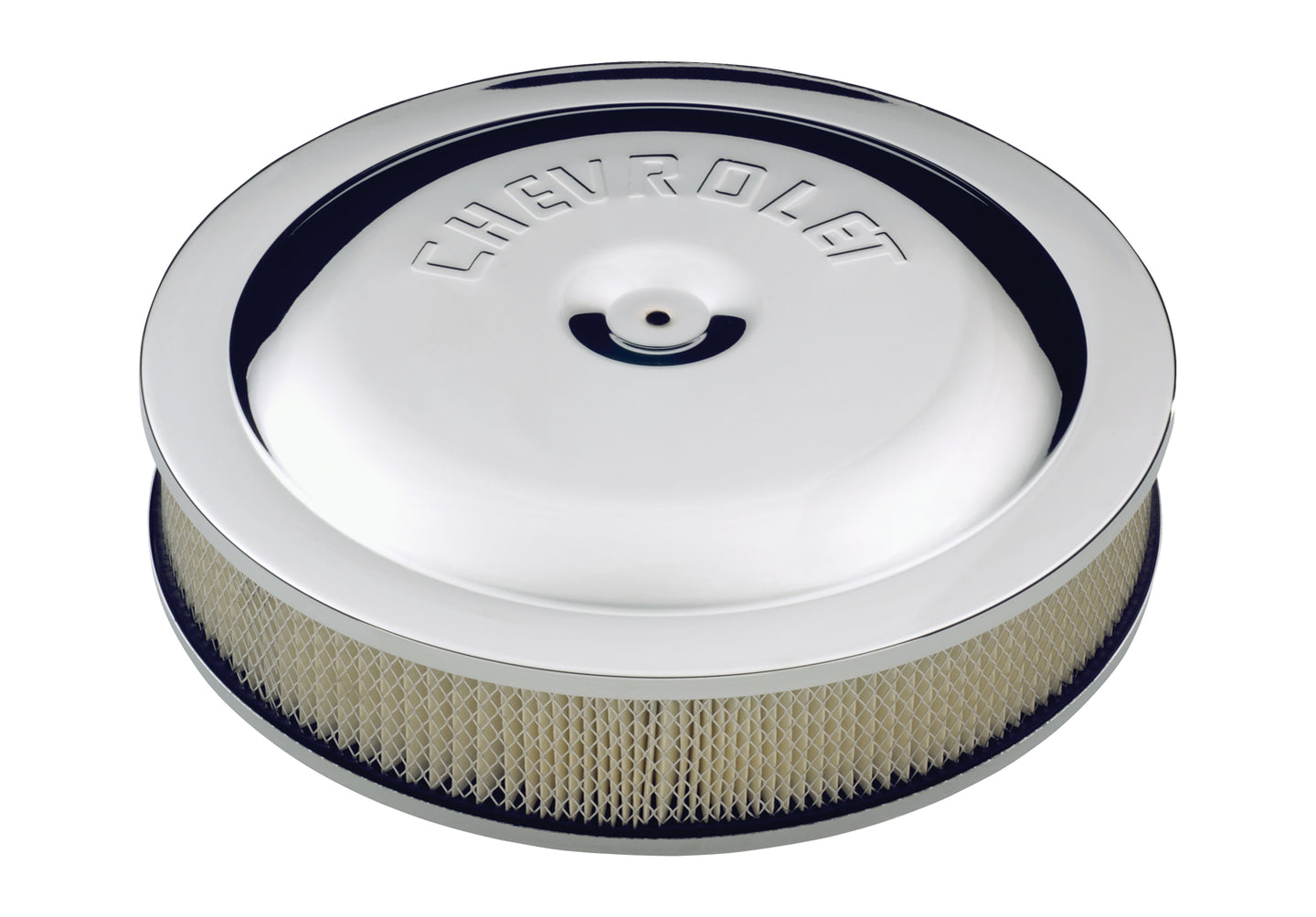 Air Cleaner Kit Chrome Embossed Chevy Logo 14 Inch Diameter W/Center Nut Chevrolet Performance Parts Air Cleaner Assembly ProForm