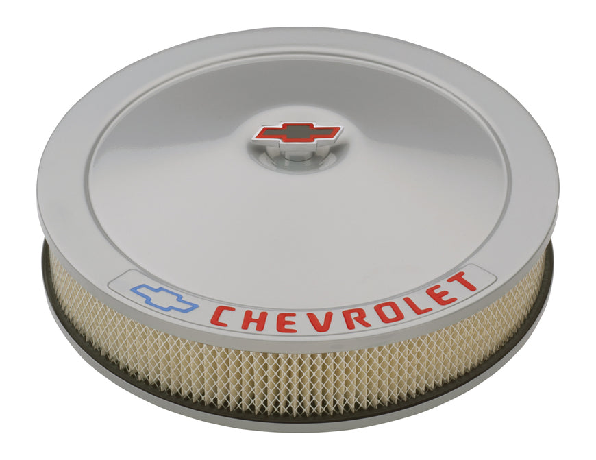 Engine Air Cleaner Kit 14 Inch Diameter Metallic Gray Chevy Lettering W/ Bowtie Nut Chevrolet Performance Parts Air Cleaner Assembly ProForm