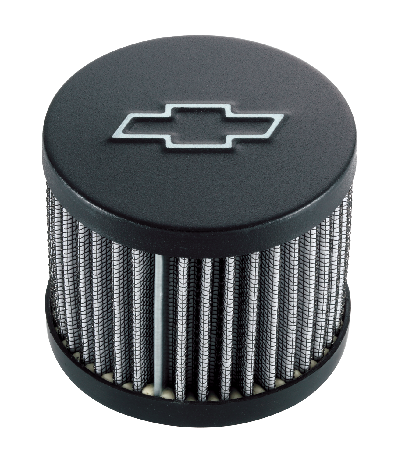 Engine Valve Cover Breather 3 Inch Chevy Logo Push-In Style w/o Hood Blk Crinkle Chevrolet Performance Parts Engine Crankcase Breather Cap ProForm