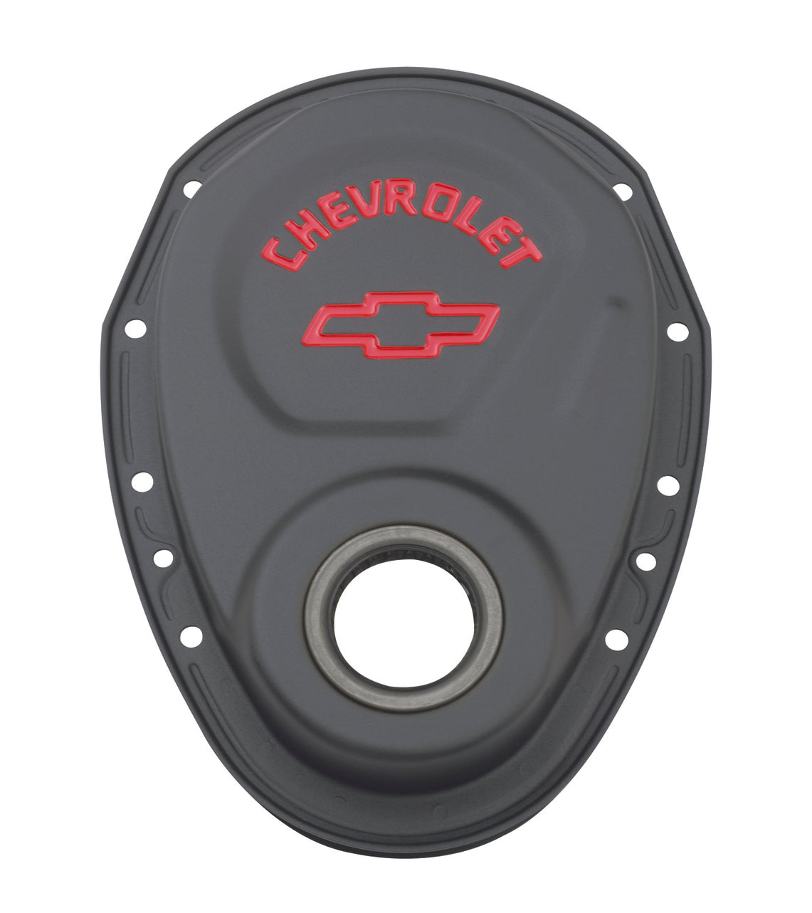 Timing Chain Cover Black Steel With Chevy and Bowtie Logo For SB Chevy 69-91 Chevrolet Performance Parts Engine Timing Cover ProForm