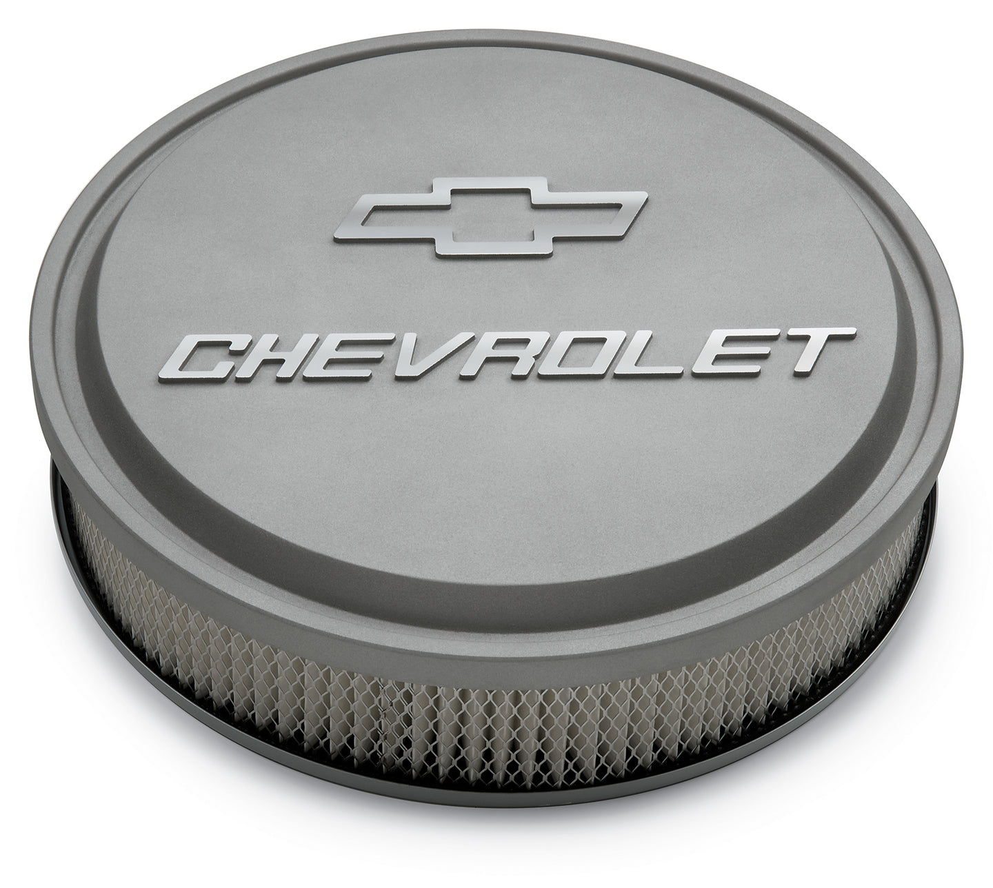 14 Inch Air Cleaner Kit Alunimum Gray Crinkle Raised Chevy and Bowtie Emblems Chevrolet Performance Parts Air Cleaner Assembly ProForm