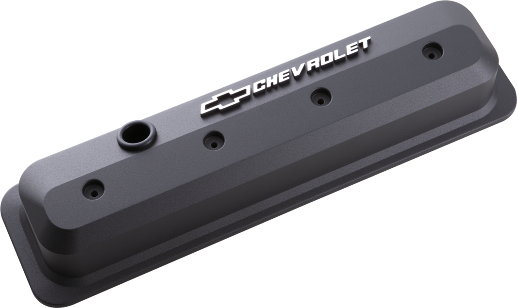 Valve Covers SBC 87-Pres LS Ctr Bolt Tall Alum Blk Crinkle Raised Emblems Raised Chevrolet & Bowtie Logos Chevrolet Performance Parts Engine Valve Cover ProForm