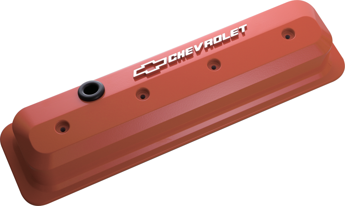 Valve Covers SBC 87-Pres LS Ctr Bolt Tall Alum Orange Raised Emblems Raised Chevrolet & Bowtie Logos Chevrolet Performance Parts Engine Valve Cover ProForm