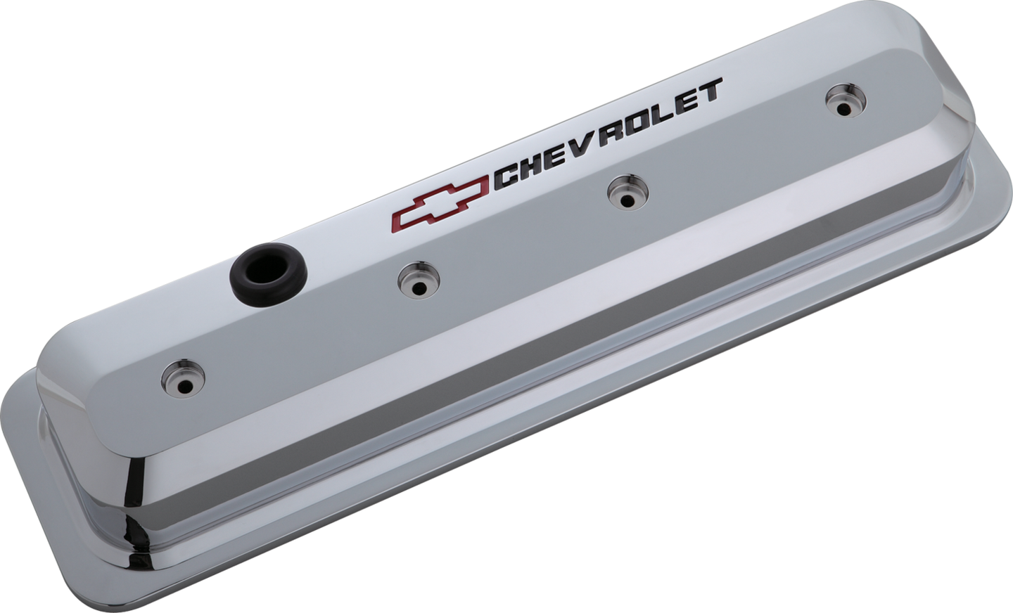 Valve Covers SBC 87-Pres LS Ctr Bolt Tall Alum Chrome Recessed Emblems Recessed Black Chevrolet & Red Bowtie Logos Chevrolet Performance Parts Engine Valve Cover ProForm