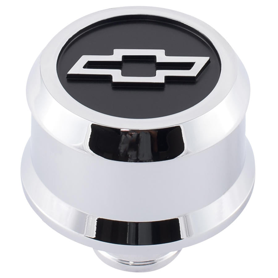 Slant-Edge Aluminum Push-In Air Breather Cap Chrome Finish Blackfield Bowtie Emblem Proform Engine Crankcase Breather Cap ProForm