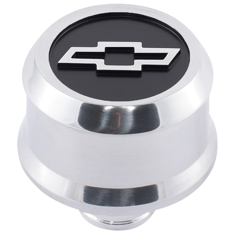 Slant-Edge Aluminum Push-In Air Breather Cap Polished Finish Blackfield Bowtie Emblem Proform Engine Crankcase Breather Cap ProForm
