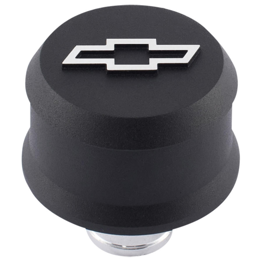 Slant-Edge Aluminum Push-In Air Breather Cap Black Crinkle Finish Raised Machined Bowtie Emblem Proform Engine Crankcase Breather Cap ProForm