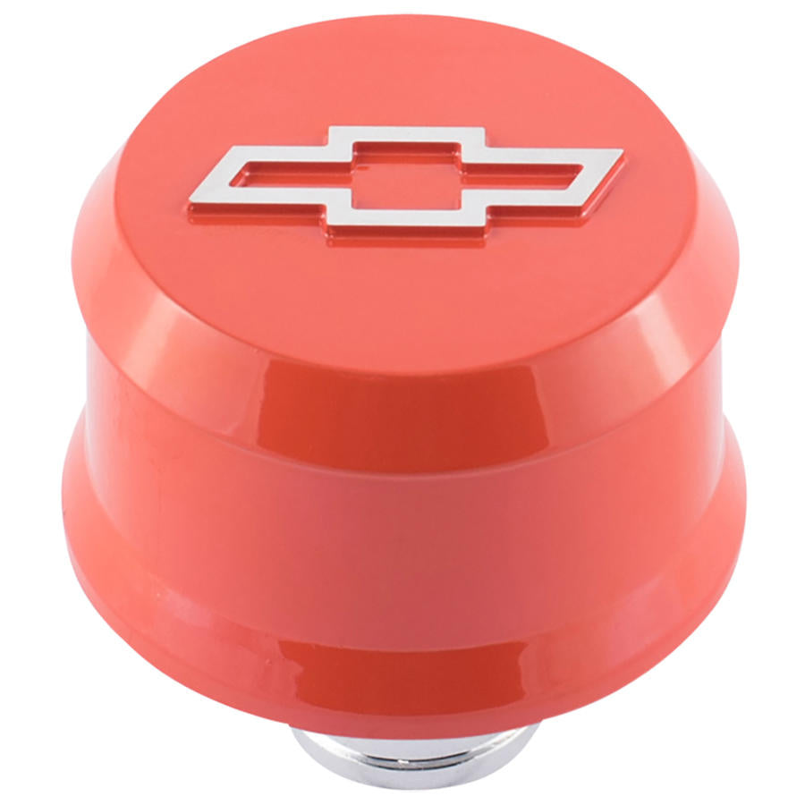 Slant-Edge Aluminum Push-In Air Breather Cap Chevy Orange Raised Machined Bowtie Emblem Proform Engine Crankcase Breather Cap ProForm