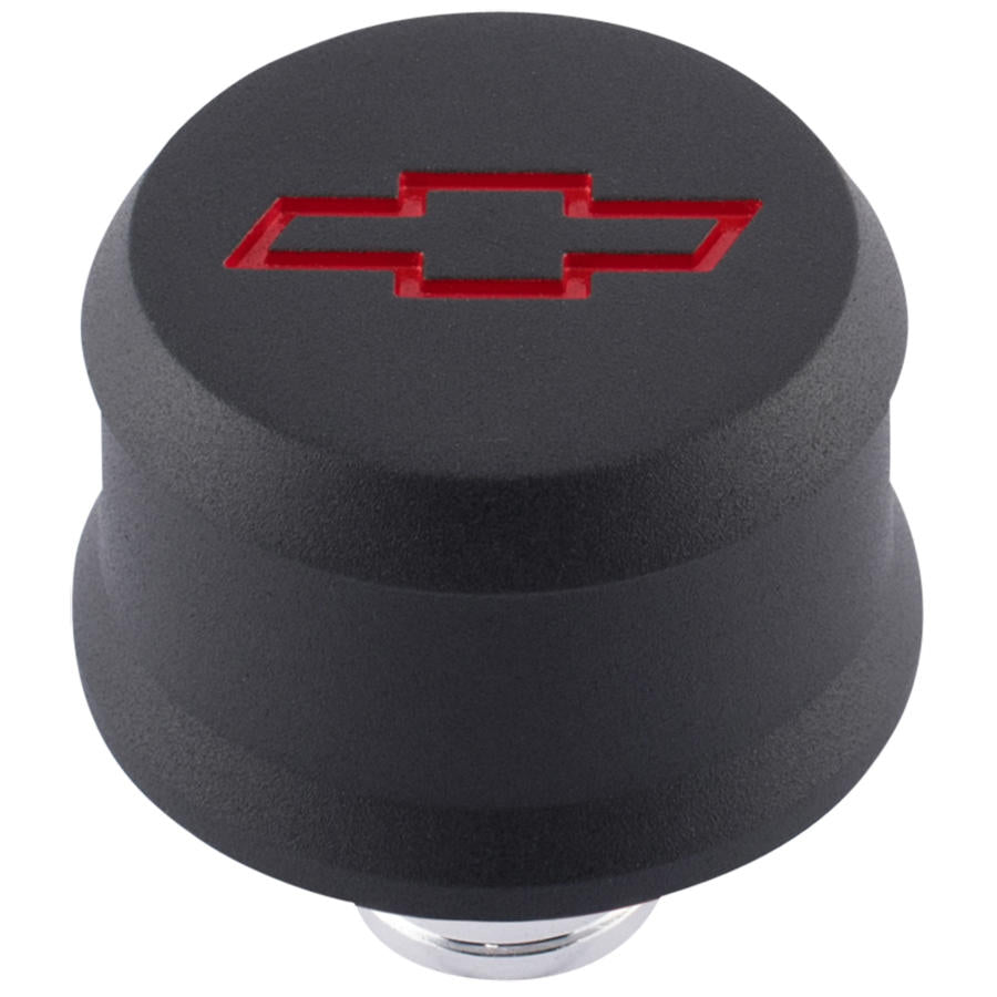 Slant-Edge Aluminum Push-In Air Breather Cap Black Crinkle Finish Recessed Red Bowtie Emblem Proform Engine Crankcase Breather Cap ProForm