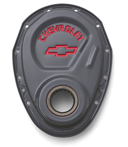Timing Chain Cover Shark Gray Steel With Chevrolet Bowtie Logo 1969-1991 Small Block Chevrolet Proform Engine Timing Chain Cover ProForm