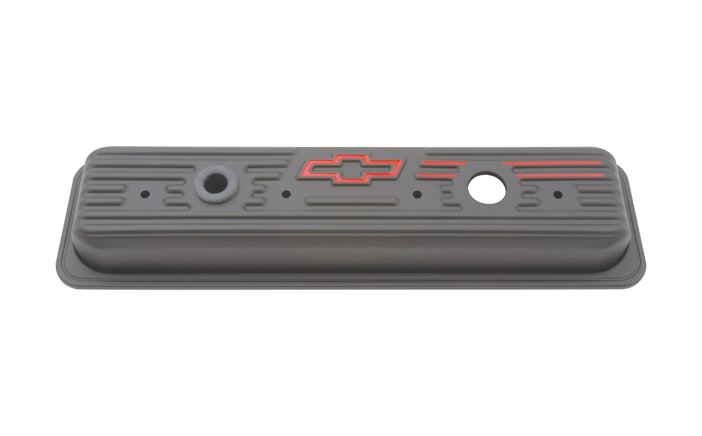 Engine Valve Covers Center Bolt Style Steel Black w/Bowtie Logo SB Chevy Embossed Red Bowtie Logo Chevrolet Performance Parts Engine Valve Cover ProForm