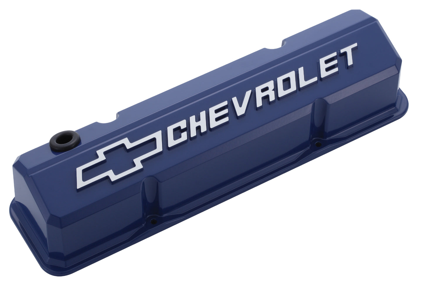 Valve Covers Slant Edge Tall Die Cast Blue W/Raised Bowtie Logo SB Chevy Raised Chevrolet & Bowtie Logos Chevrolet Performance Parts Engine Valve Cover ProForm