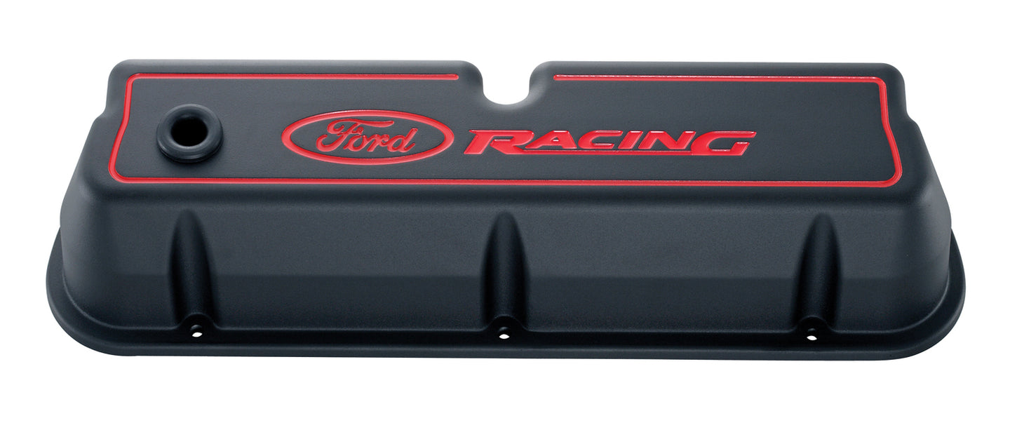 Engine Valve Covers Tall Style Die Cast Black with Ford Logo For SB Ford Recessed Red Ford Racing Logo Ford Racing Engine Valve Cover ProForm