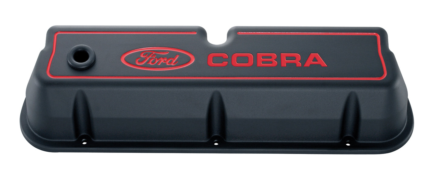 Engine Valve Covers Tall Style Die Cast Black with Cobra Logo For SB Ford Recessed Red Ford COBRA Logo Ford Racing Engine Valve Cover ProForm