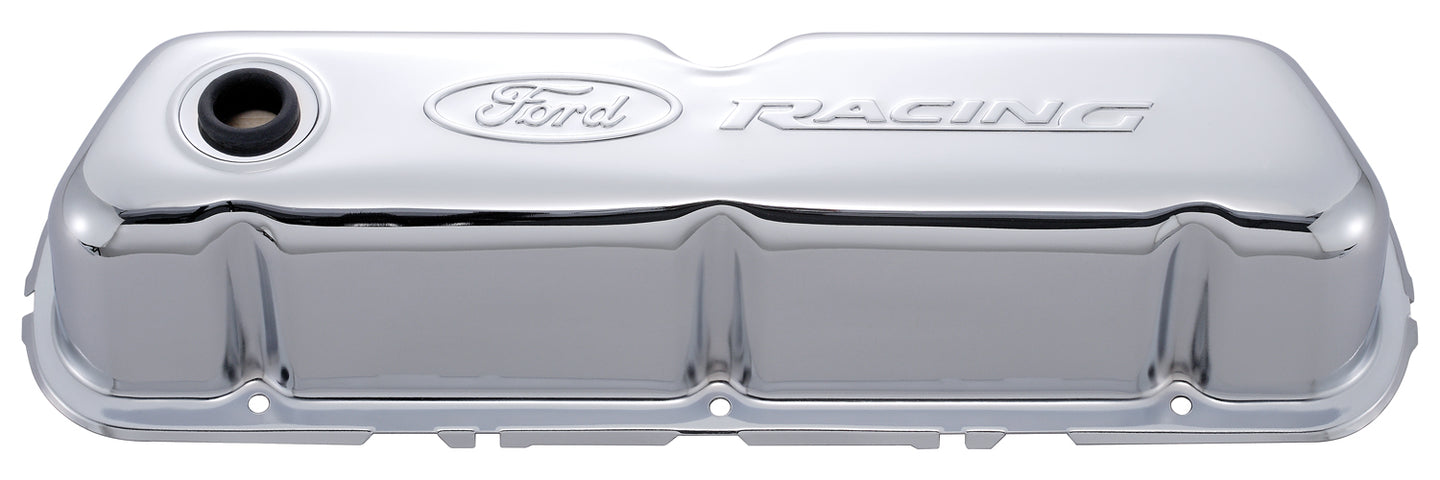 Engine Valve Covers Tall Style Steel Chrome with Ford Logo For SB Ford Embossed Ford Racing Logo Ford Racing Engine Valve Cover ProForm