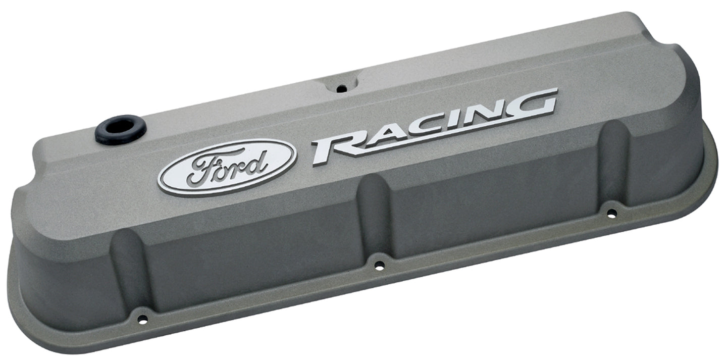 Valve Covers Slant Edge Tall Die Cast Gray w/Recessed Ford Logo SB Ford Raised Ford Racing Logo Ford Racing Engine Valve Cover ProForm