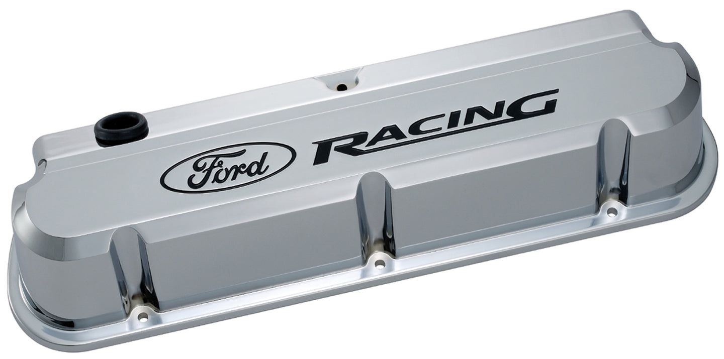 Valve Covers Slant Edge Tall Die Cast Chrome w/Recessed Ford Logo SB Ford Recessed Black Ford Racing Logo Ford Racing Engine Valve Cover ProForm