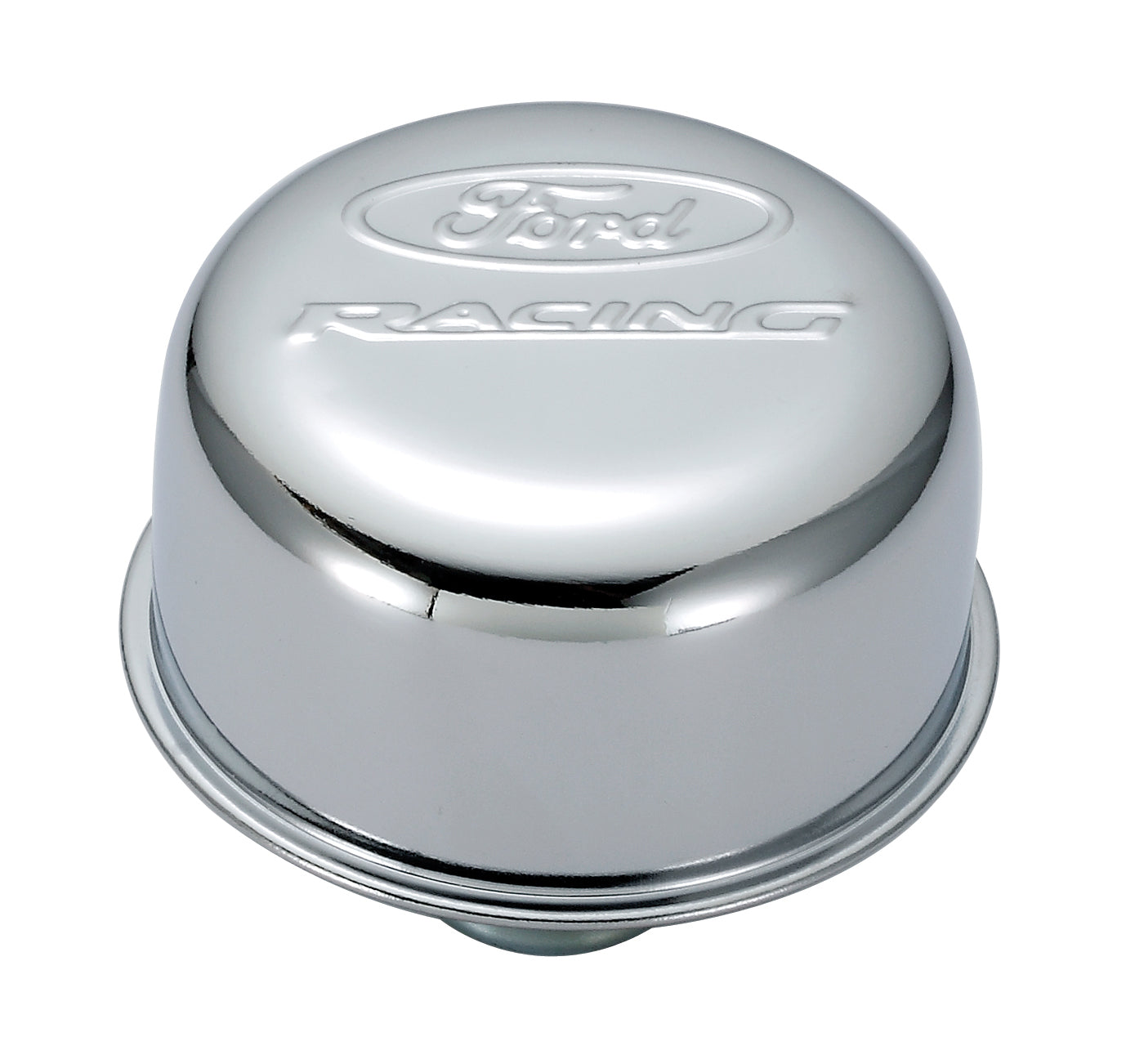 Engine Valve Cover Breather 3 Inch Diameter Ford Racing Logo Push-In Style Chrome Ford Racing Engine Crankcase Breather Cap ProForm