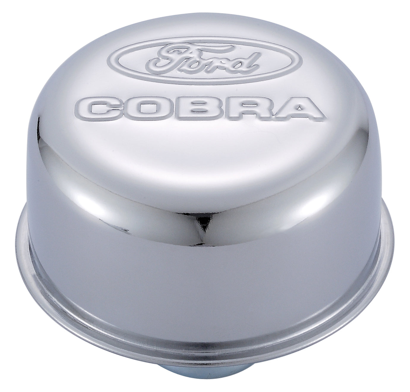 Engine Valve Cover Breather 3 Inch Diameter Ford Cobra Logo Push-In Style Chrome Ford Racing Engine Crankcase Breather Cap ProForm