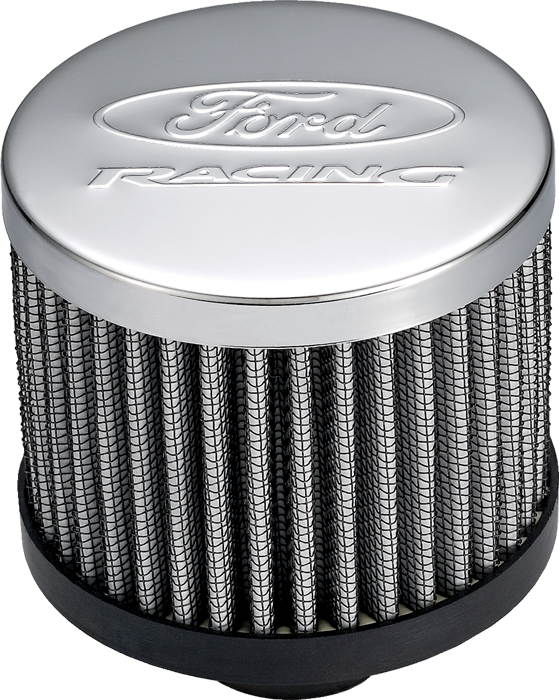 Engine Valve Cover Breather 3 Inch Diameter Ford Logo Push-In Style w/o Hood Chrome Ford Racing Engine Crankcase Breather Cap ProForm