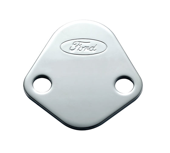 Fuel Pump Block-Off Plate Chrome, Ford Logo For Ford 289-351W and FE Engines Ford Racing Fuel Pump Block-Off Plate ProForm