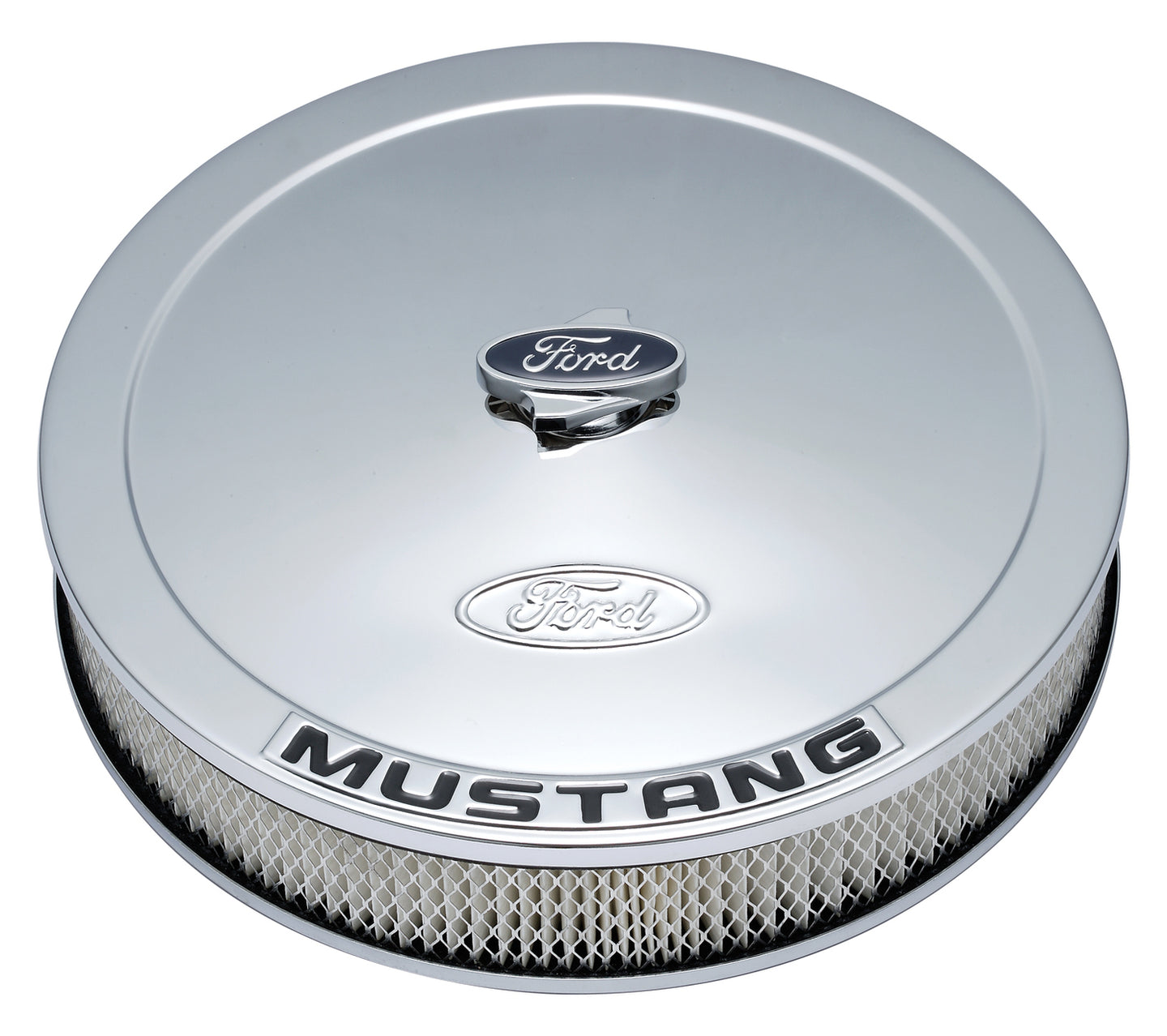 Air Cleaner Kit Chrome Embossed Mustang Logo 13 Inch Diameter W/Center Nut Ford Racing Air Cleaner Assembly ProForm