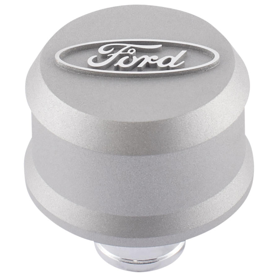 Slant-Edge Aluminum Push-In Air Breather Cap Cast Gray Crinkle Finish Raised Machined Oval Ford Emblem Proform Engine Crankcase Breather Cap ProForm