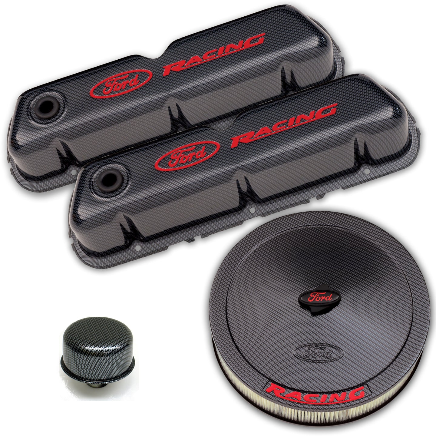 Engine Dress-Up Kit Carbon Finish w/ Red Ford Racing Logo Fits SB Ford Engines Stock Wrap Ford Racing Engine Dress Up Kit ProForm