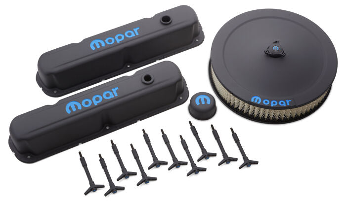 Engine Dress-Up Kit Black Crinkle w/Blue MOPAR Logo Fits LA/Small Block Engine Proform Engine Dress Up Kit ProForm