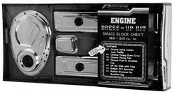 Engine Dress-Up Kit Chrome without Logos Fits SB Block Chevy Engines Stock Chrome No Valve Cover Faster Title Proform Engine Dress Up Kit ProForm