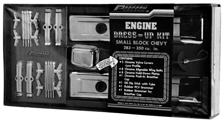 Engine Dress-Up Kit Chrome without Logos Fits SB Block Chevy Engines Stock Chrome Proform Engine Dress Up Kit ProForm