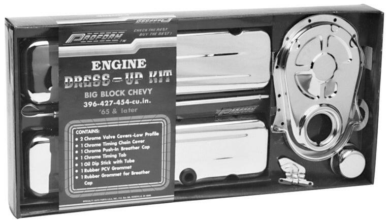 Engine Dress-Up Kit Chrome Steel Fits Big Block Chevy Engines Stock Chrome Proform Engine Dress Up Kit ProForm