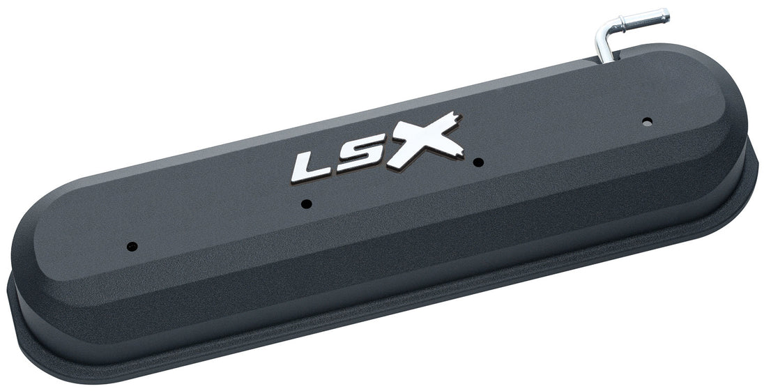 Raised LSX Emblem Aluminum Valve Covers, Black Crinkle, LS Engines Raised & Milled LSX Logo Chevrolet Performance Parts Engine Valve Cover ProForm
