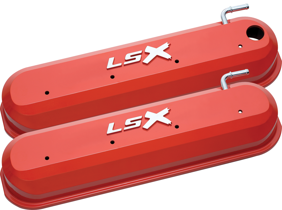 Raised LSX Emblem Aluminum Valve Covers, Chevy Orange, LS Engines Raised & Milled LSX Logo Chevrolet Performance Parts Engine Valve Cover ProForm