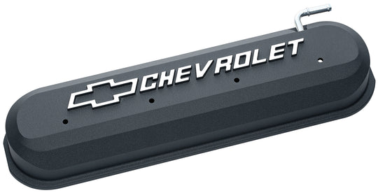 Engine Valve Covers Slant Edge Style Die Cast Black w/Bowtie Logo LS Engines Raised & Milled Chevrolet & Bowtie Logos Chevrolet Performance Parts Engine Valve Cover ProForm