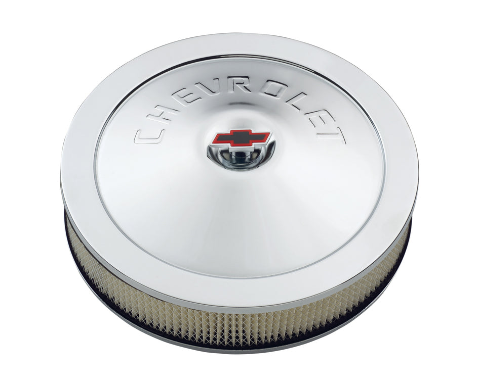 Engine Air Cleaner Kit 14 Inch Diameter Chrome Chevy Lettering with Bowtie Nut Chevrolet Performance Parts Air Cleaner Assembly ProForm   