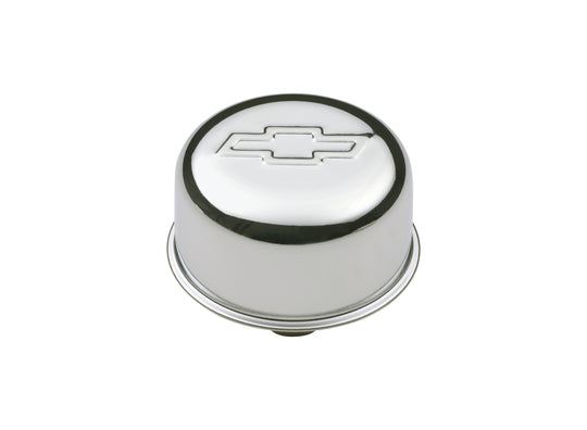 Engine Valve Cover Breather 3 Inch Diameter Chevy Logo Push-In Style Chrome Chevrolet Performance Parts Engine Crankcase Breather Cap ProForm