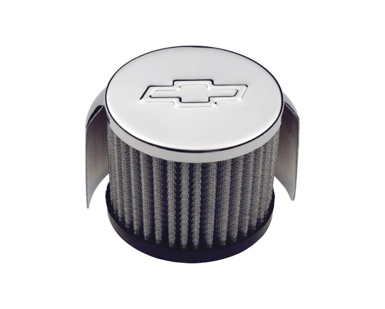 Engine Valve Cover Breather 3 Inch Diameter Chevy Logo Push-In Style w/Hood Chrome Chevrolet Performance Parts Engine Crankcase Breather Cap ProForm