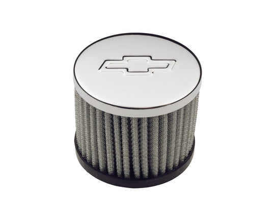 Engine Valve Cover Breather 3 Inch Diameter Chevy Logo Push-In Style w/o HoodChrome Chevrolet Performance Parts Engine Crankcase Breather Cap ProForm