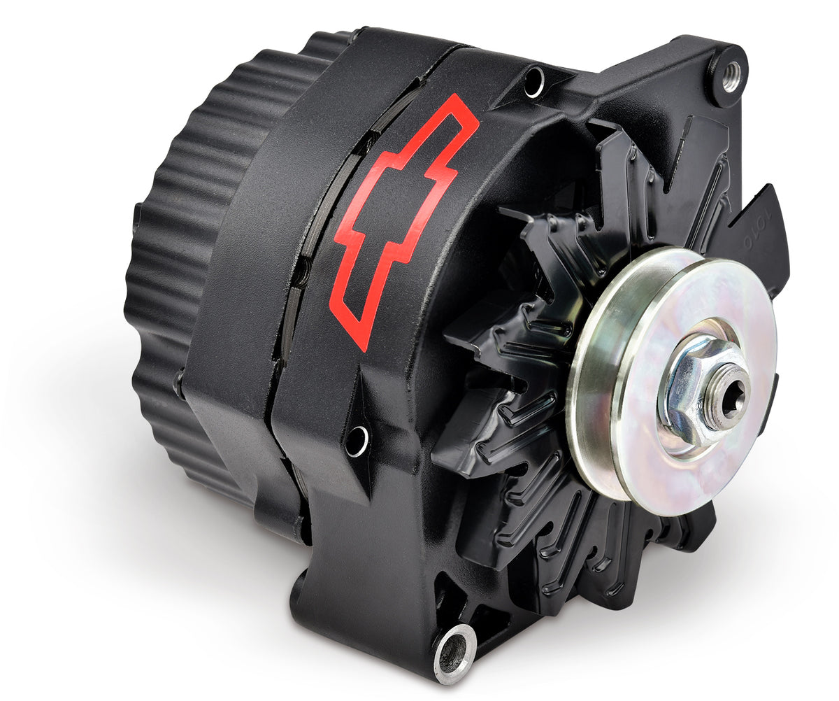 100 AMP Alternator Black Crinkle 1-Wire GM 10 SI w/ Internal Regulator, V-Belt Pulley, and External Fan ProForm Alternators ProForm