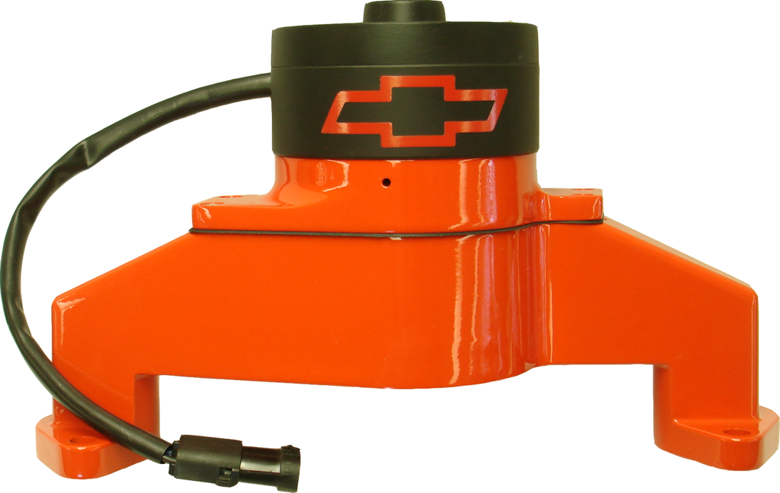Electric Engine Water Pump Aluminum Orange with Bowtie Logo Fits BB Chevy Chevrolet Performance Parts Engine Water Pump ProForm