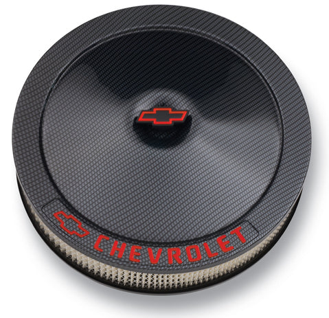 Engine Air Cleaner Kit Carbon-Style 14 Inch Aluminium Black Bowtie/Chevy Logo Chevrolet Performance Parts ProForm Air Cleaner Assembly ProForm