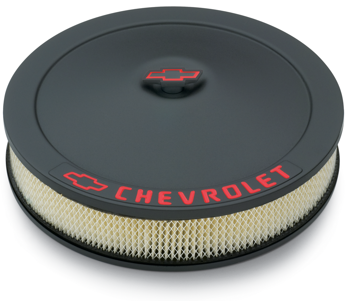 Engine Air Cleaner Kit 14 Inch Diameter Black Crinkle Chevy Lettering W/Bowtie Nut Chevrolet Performance Parts Air Cleaner Assembly ProForm   