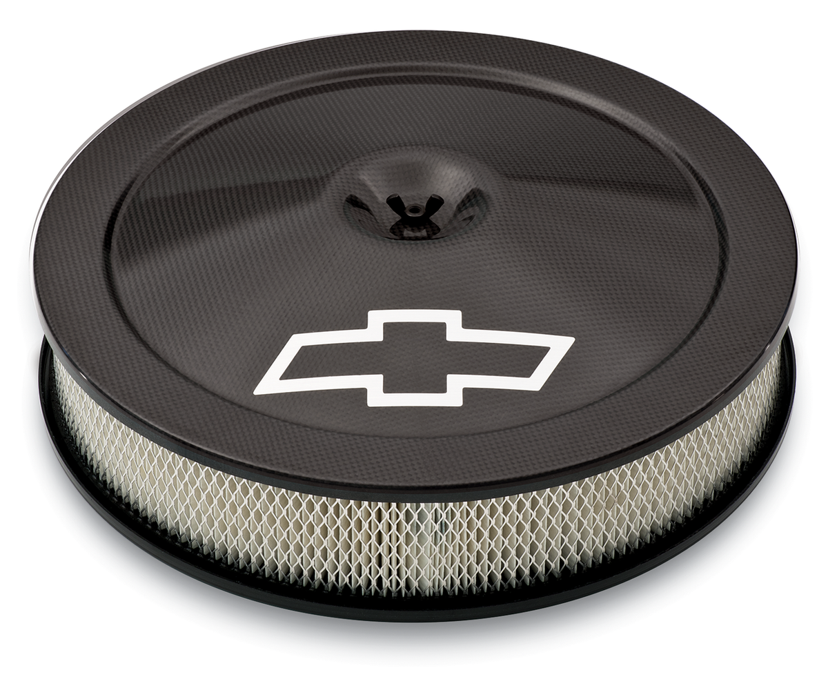 Engine Air Cleaner Kit 14 Inch Diameter Carbon Fiber Chevy Lettering W/Bowtie Logo Chevrolet Performance Parts Air Cleaner Assembly ProForm   
