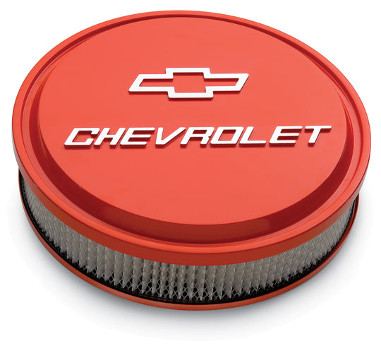 14 Inch Air Cleaner Kit Alunimum Chevy Orange Raised Chevy and Bowtie Emblems Chevrolet Performance Parts Air Cleaner Assembly ProForm