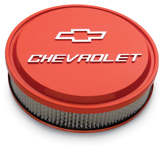 14 Inch Air Cleaner Kit Alunimum Chevy Orange Raised Chevy and Bowtie Emblems Chevrolet Performance Parts Air Cleaner Assembly ProForm