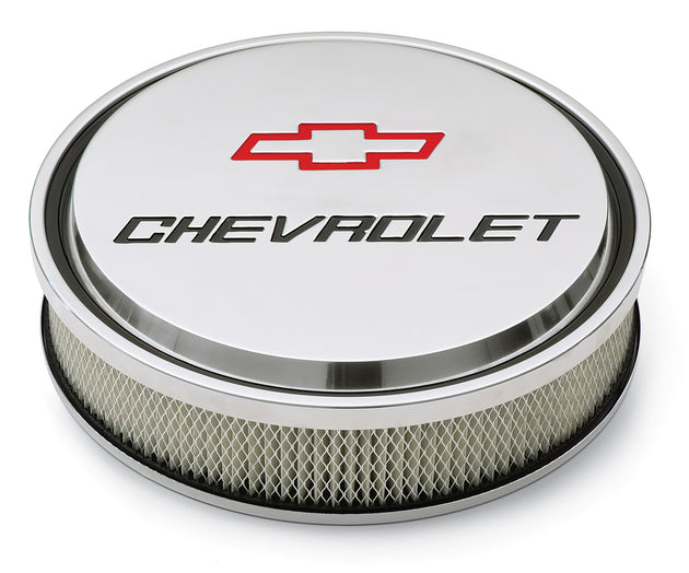 14 Inch Air Cleaner Kit Alunimum Polished Recessed Chevy and Bowtie Emblems Chevrolet Performance Parts Air Cleaner Assembly ProForm